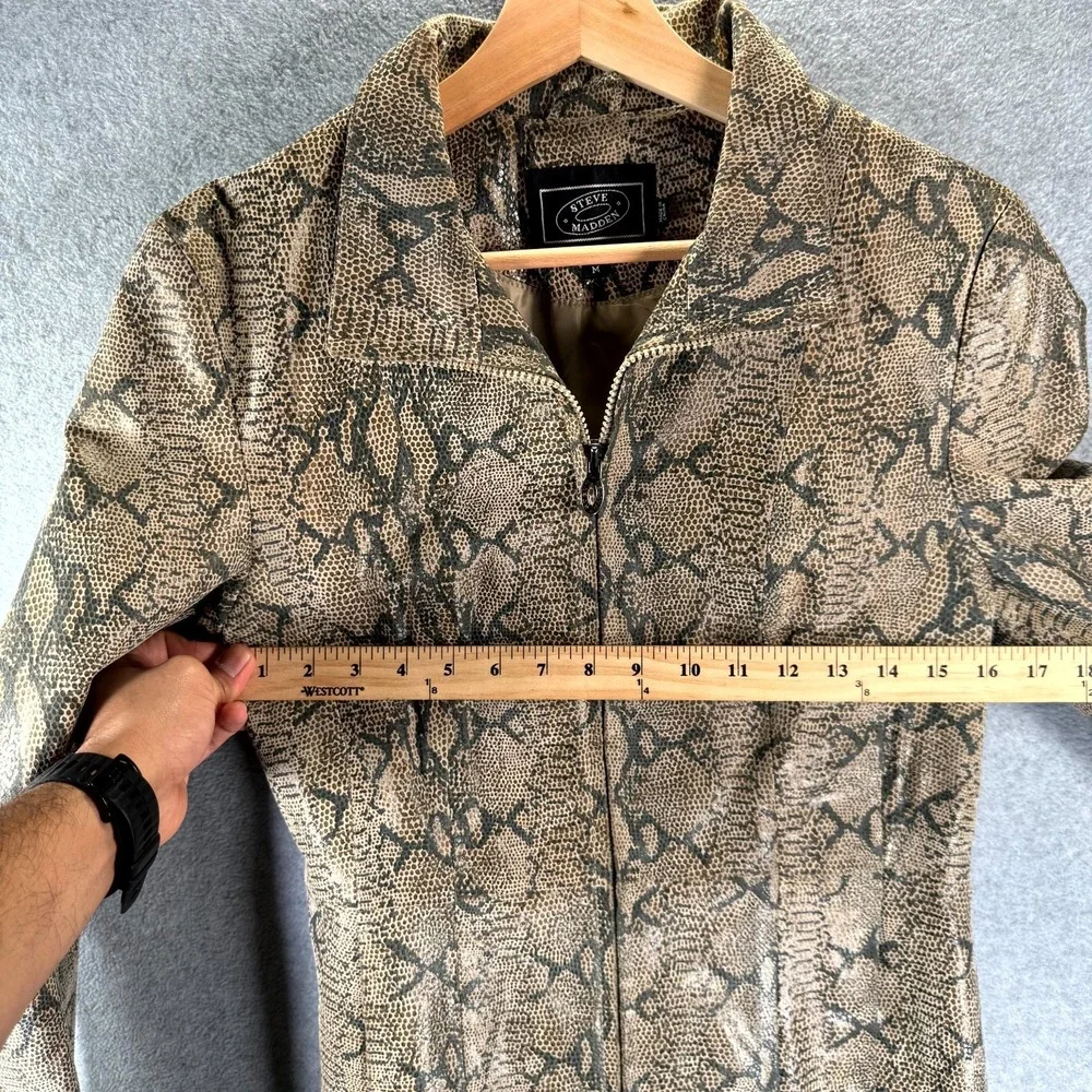 Vintage‎ Steve Madden Leather Jacket Womens Medium Brown Snake Print Full Zip